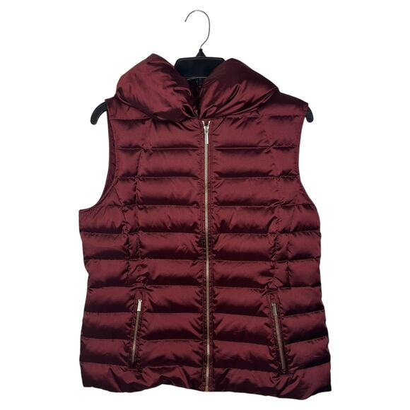 Lands' End Women's Vest Size M 10 12 Burgundy Red Puffer Full Zip Down - Picture 1 of 8